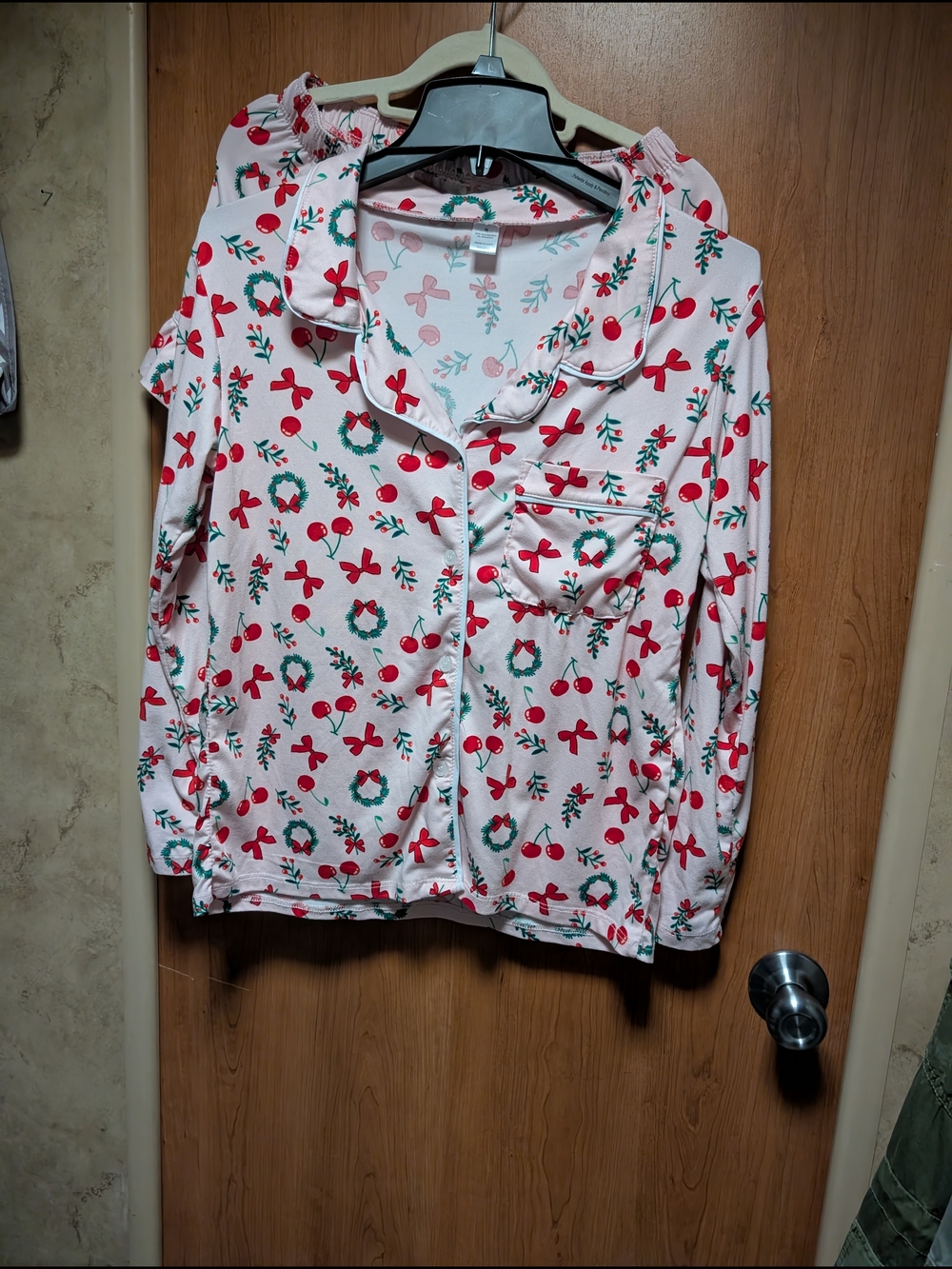 Pink Holiday Cherry & Wreath Print Pajama 2 Piece Set
